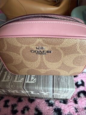 Coach Mini Crossbody in Pink and Tan Signature Canvas